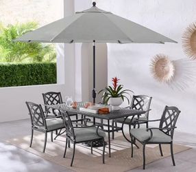 Agio Wythburn Outdoor Dining 7 pc Set (72"x38" Table & 6 Lattice Dining Chairs)