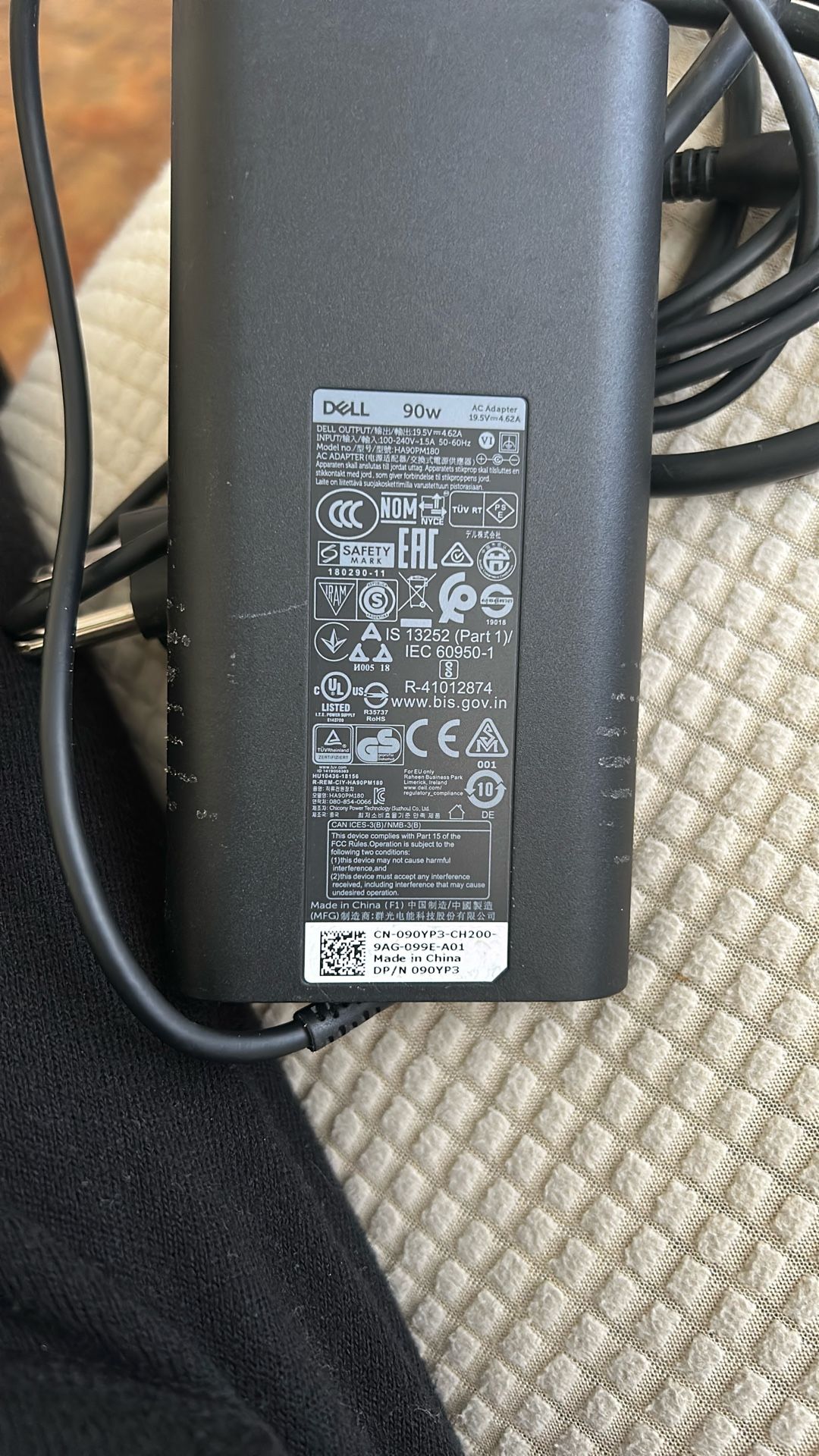 Dell 90W Ac Adapter 19.5V=: 4.62A For Laptop