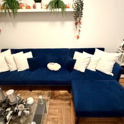 Blue Velvet Sectional Sofa L Shape 