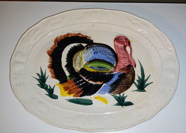 Vintage Large 18 Inch Ceramic Turkey Platter