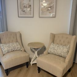 Set Of Beige wingback Chairs 