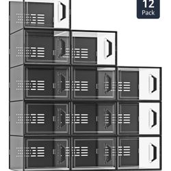 X-Large Shoe Storage Box Fit Size 11, Clear Plastic Stackable Shoe Organizer for Closet, Space Saving Sneaker Shoe Rack Containers Bins Holders for En