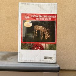 Alpine Rattan Grazing Reindeer With LED Lights NIB