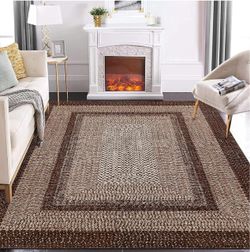 Area Mug - Modern Washable Brown Vintage Country Cottage Floor Carpet - 5x7