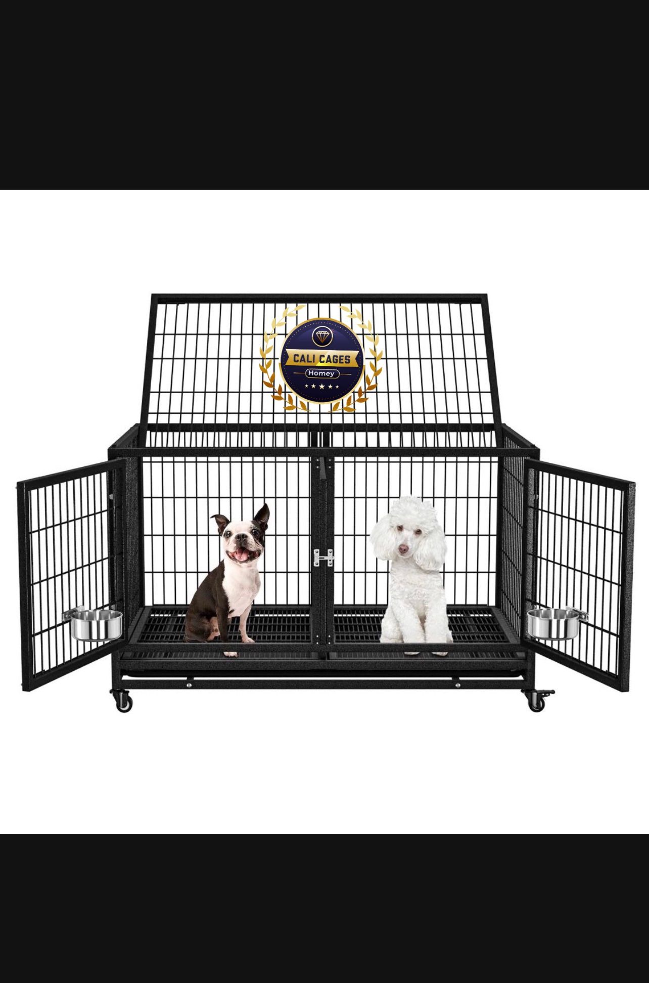 Dog Pet Cage Kenenl Size 43” With Divider Plastic Floor Grid Tray