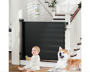 PRObebi Retractable Baby Gates for Stairs & Doorways, Dog Gate 0-54" W × 34" H, Black