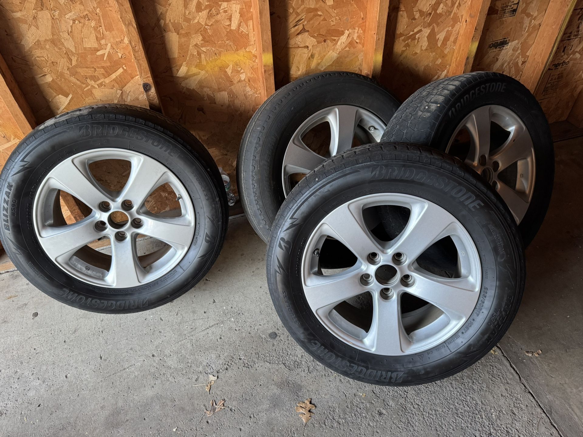 I am selling 8 used Bredgestone tires and 4 have rims size 235/60R17 102H M+S