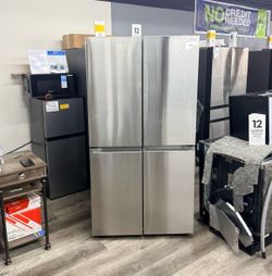 Samsung - 23 cu. ft. 4-Door Flex French Door Counter Depth Smart Refrigerator with Beverage Center - Stainless Steel