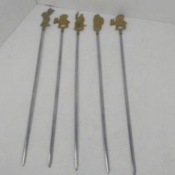 Vintage Turkish Brass Stainless Shish Kabob Skewers Made In Turkey Lot Of 5.
