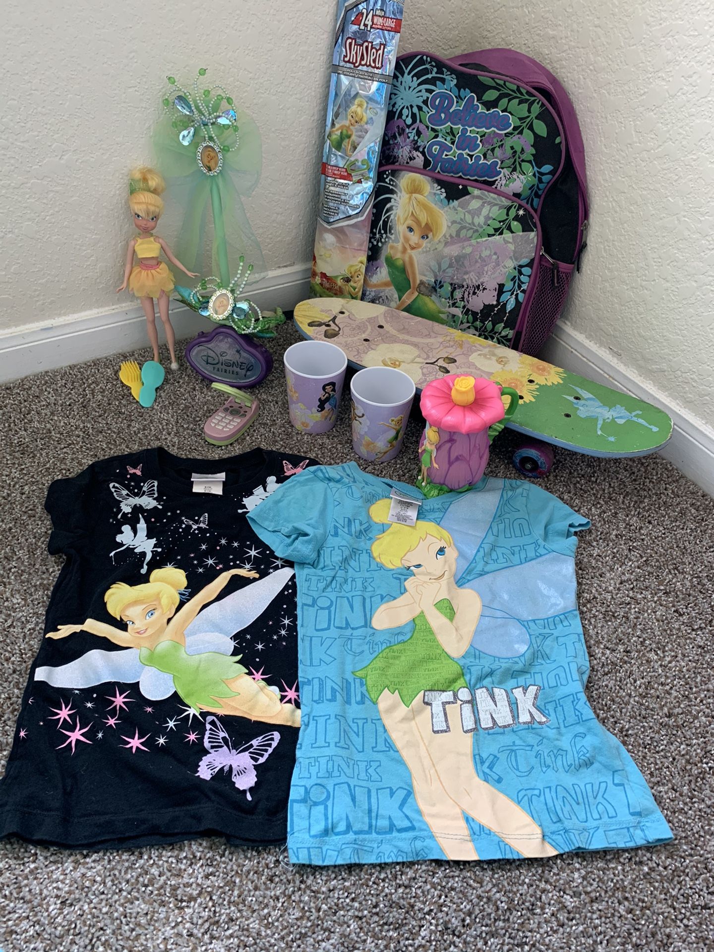 Disney TinkerBell Costume, Doll, Skateboard, Backpack , Tshirts, Cups, Etc