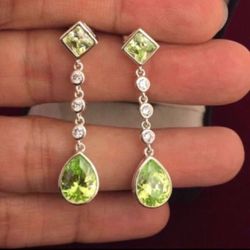 Sterling Silver Peridot CZ Diamond Earrings