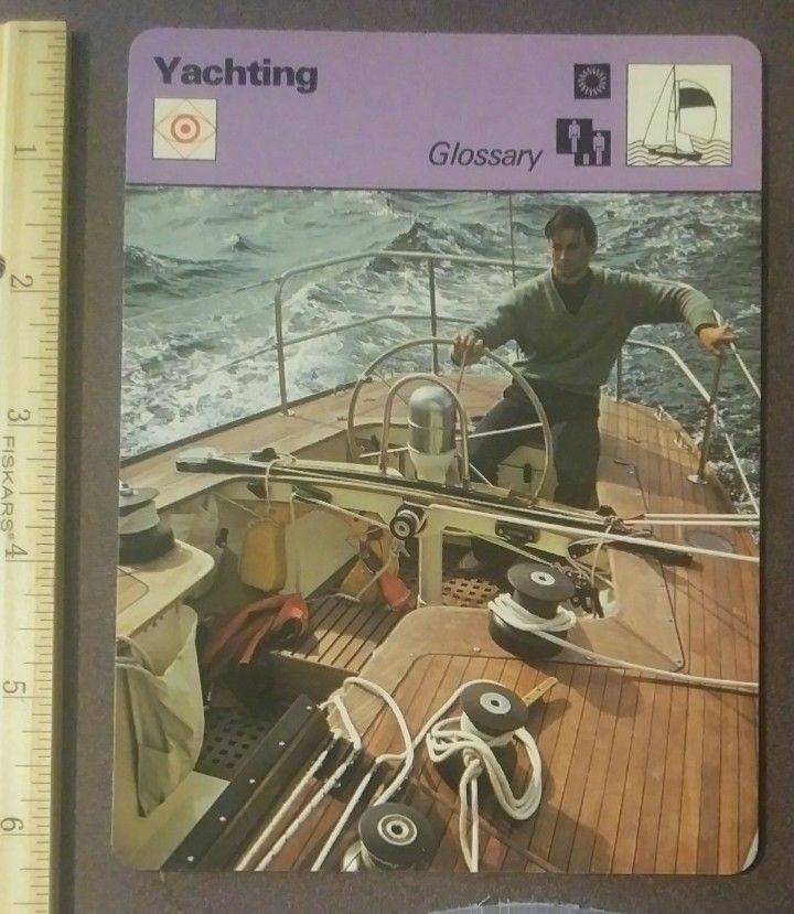 1978 Sportscaster Yachting Glossary Captain Helm Sailing Boat Ships Sport Photo Large Over-sized Card HTF Collectible Vintage Italy