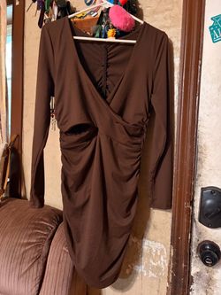 Brown Long Sleeve Ruched Mini Dress