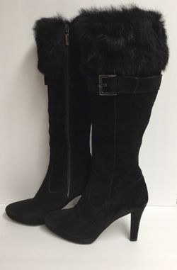 Gorgeous Black Suede With Fur Trim Boots - Excellent Condition!
