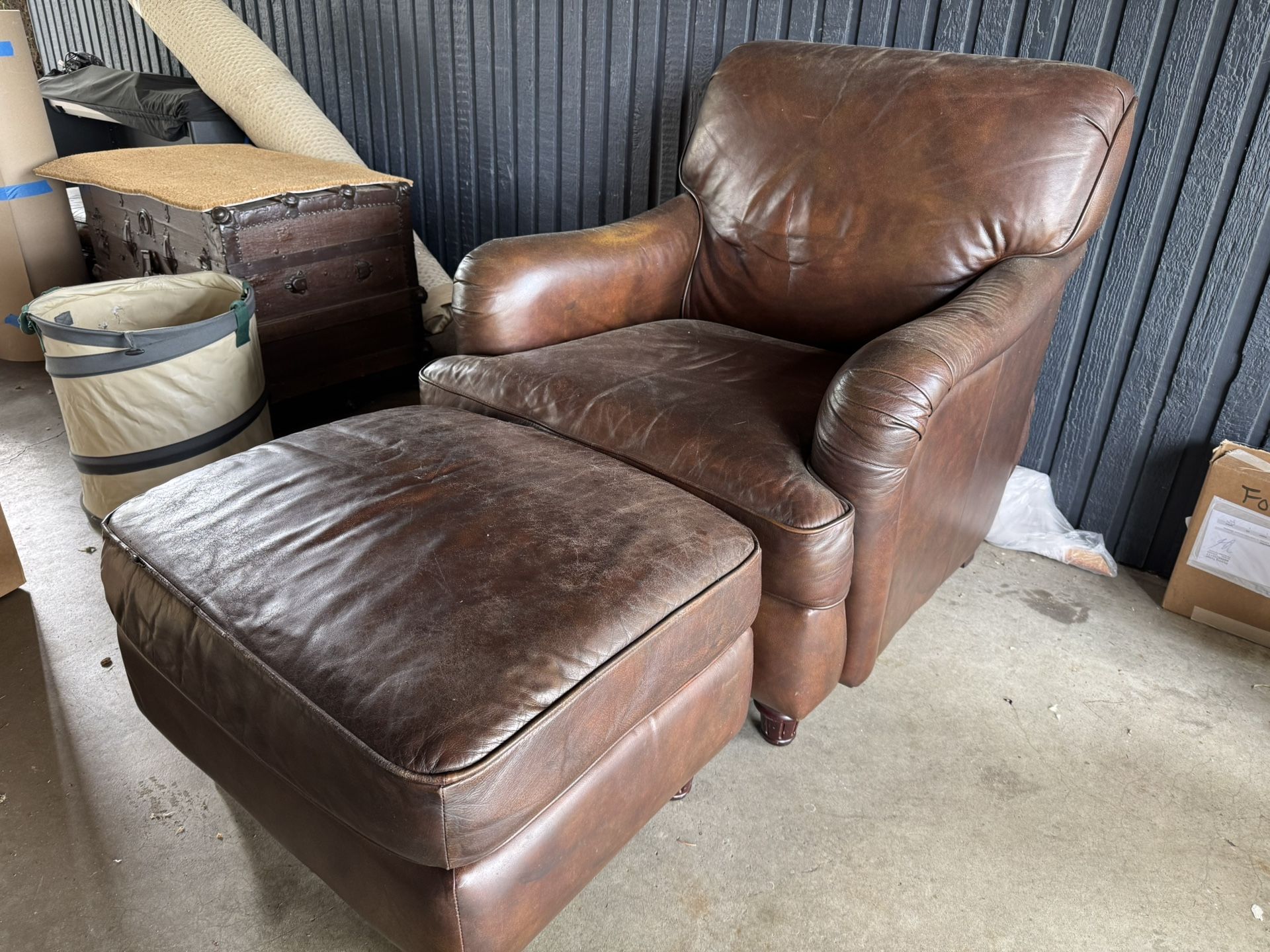 Leather Chair and Ottoman
