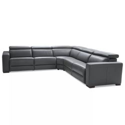 Nevio 5-pc Leather "L" Sectional with 3 Power Recliners, Created for Macy's