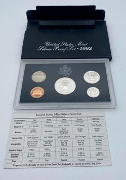 1992 United States Mint Silver Proof Set Original Case & COA