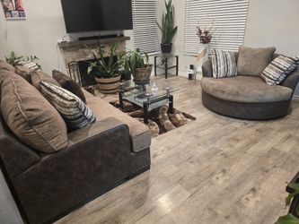 Sofa, swivel love seat, and coffee table.