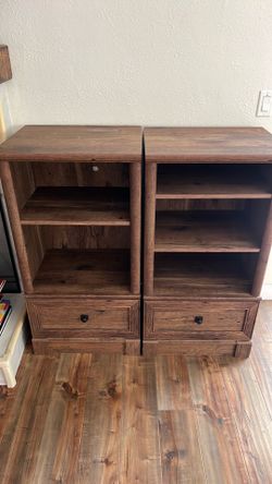 Pair of Rustic Wood Nightstands with Drawer