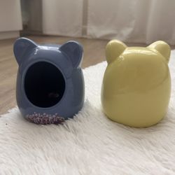 Blue and yellow hamster hides