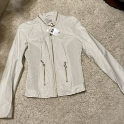 New guess white gold fake leather jacket small