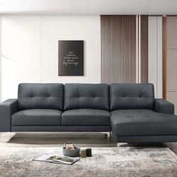Brand New Black Leather Modern Style Sectional Sofa 
