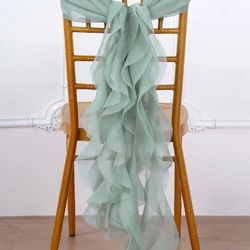 30 Chiffon Curly Chair Sash - Sage Green