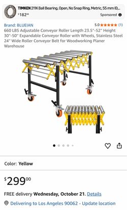 BLUEIAN 660 LBS Adjustable Conveyor Roller Length 23.5''-52'' Height 30''-50'' Expandable Conveyor Roller with Wheels, Stainless Steel 24'' Wide Rolle