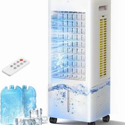 Evaporative Air Cooler with Remote & Timer, 2200+ CFM Portable Fan That Blows Cold Air for Large Room, Home Office, Bedroom - 2.1Gal High-Capacity Tan