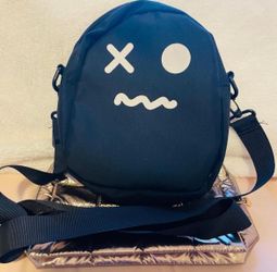 Black And White Squiggly Goofy PAC-Man Looking Crossbody Bag Purse