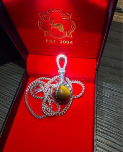 Sterling Silver, Tigers Eye, Diamond pendant and Chain