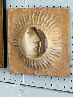 Vintage Hayes Parker 3D Sun & Moon Face Accent Mirror 9.5 x 9.5