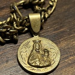Pendanr Chain Brass Our Lady of Perpetual Help Round Medal Pendant