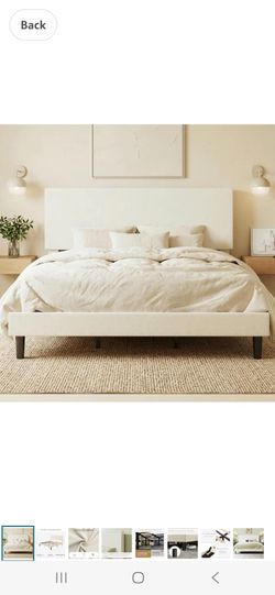 SHA CERLIN Linen Upholstered King Size Bed Frame, Cream
Platform Bed with Adjustable Headboard, Wooden Slats Support, No Box Spring Needed, Noise-Free