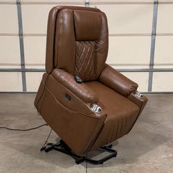 New Power Lift Recliner Chair - Brown Leather (Can Deliver)