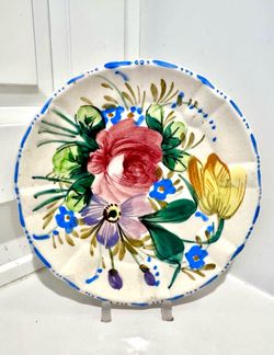 Vintage Italian Majolica Nove Rose 7.5" Hand-Painted Floral Salad/ Dessert Plate