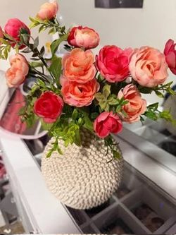 pink flowers and vase