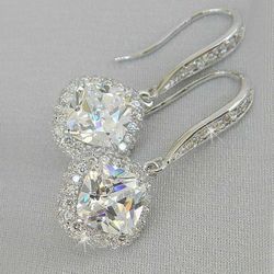 Elegant 925 Silver Drop Earrings for Women White Sapphire Jewelry A Pair/set