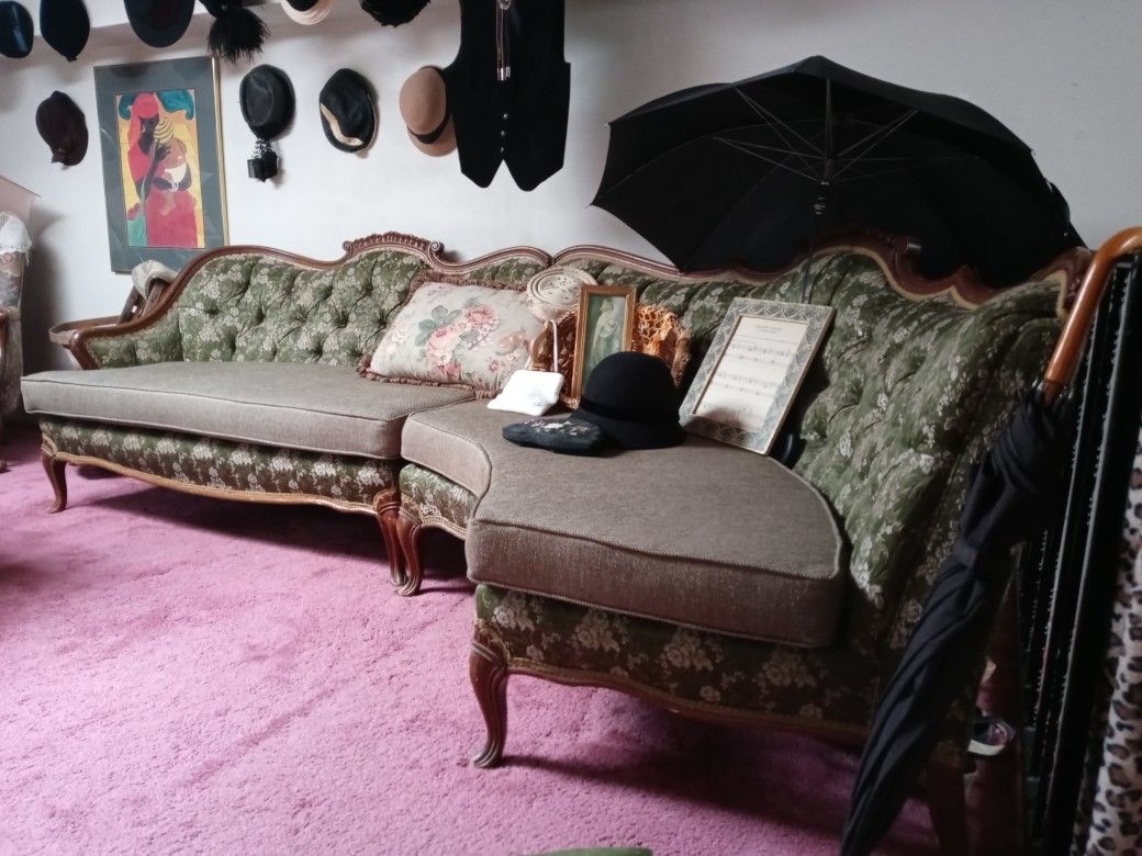 1922 Vintage Green Brocade Sectional