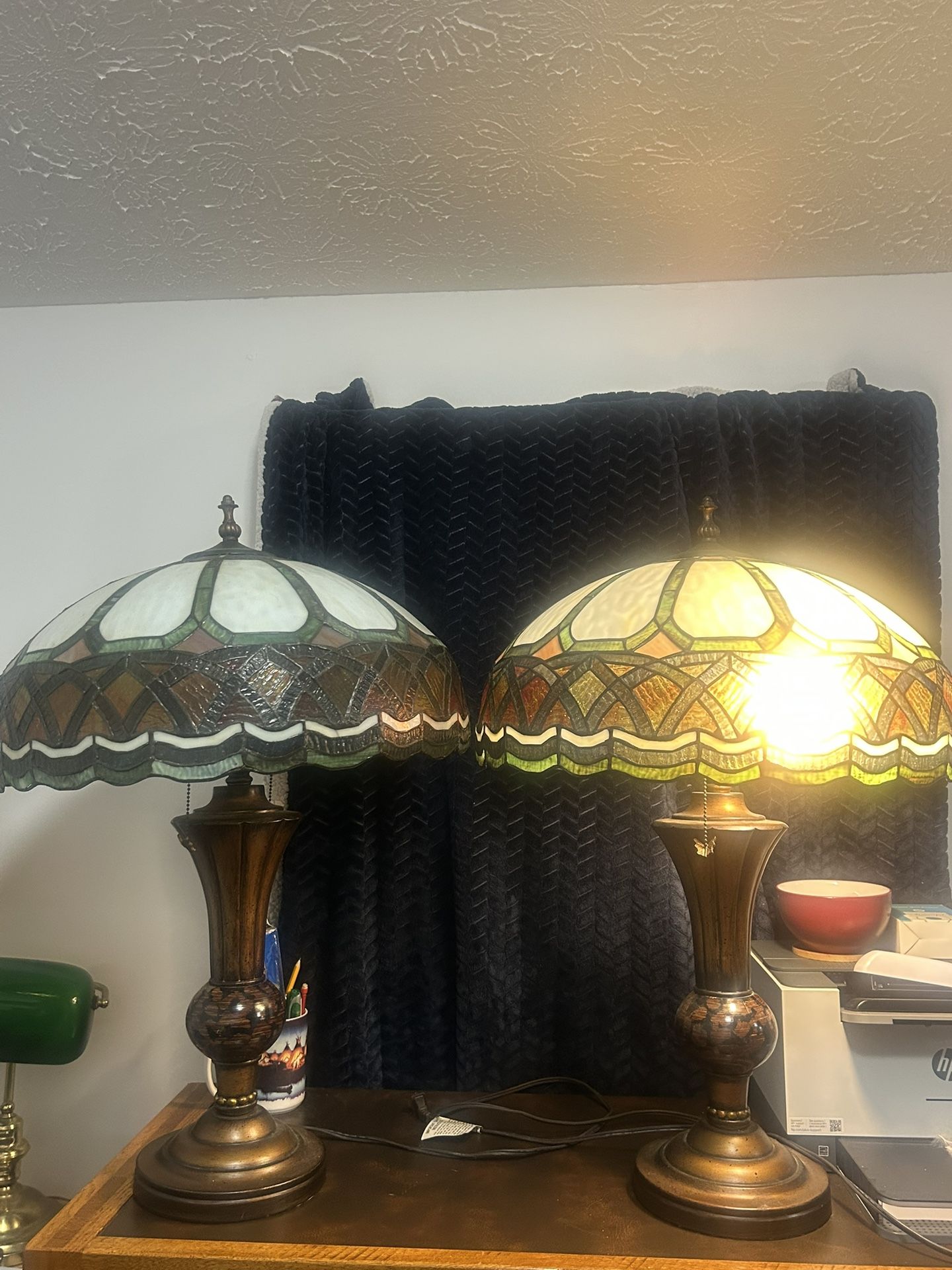 Three-piece set of vintage Tiffany lamps