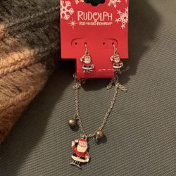 Santa Jewelry Set Necklace and Earrings
