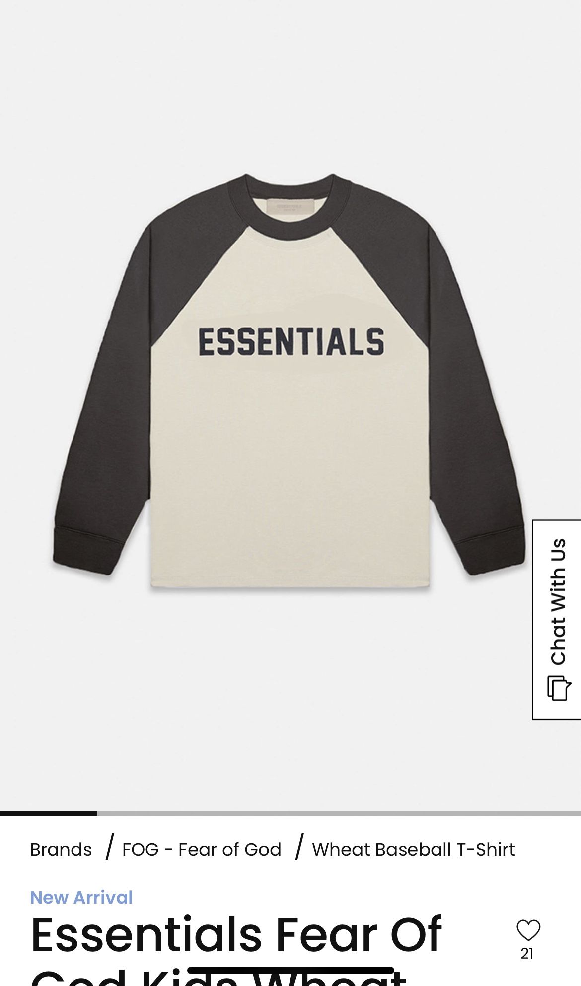 Essentials Fear Of God Baseball Tee