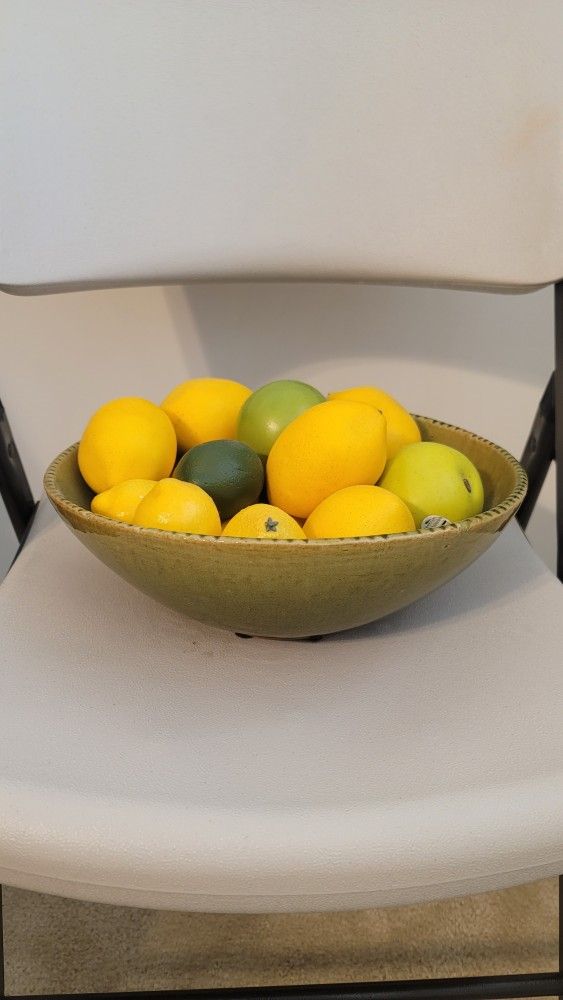 Vintage Handmade Artisan Ceramic Pottery Bowl with Faux Fruit