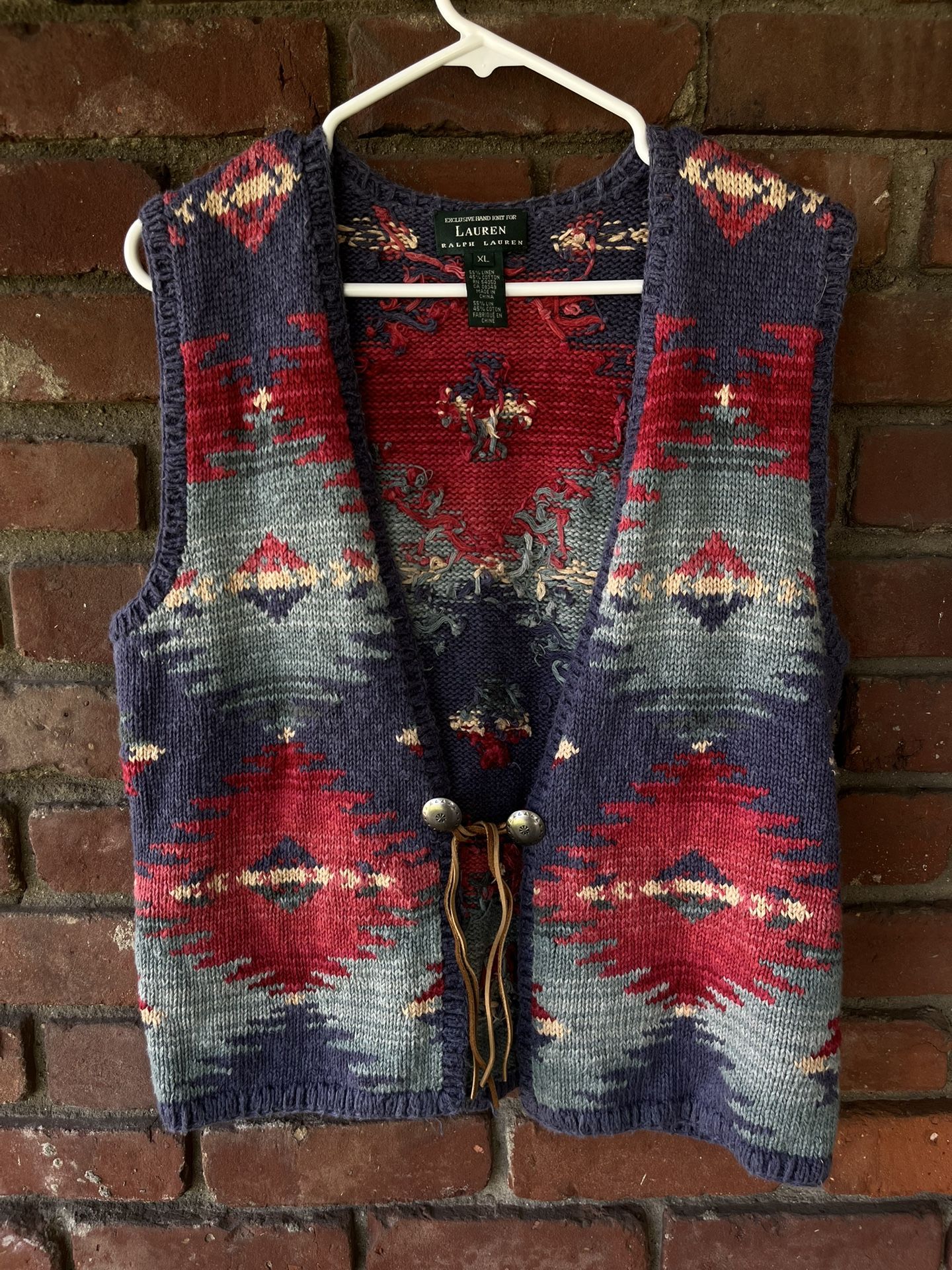 vintage Ralph Lauren blue and red Aztec print vest