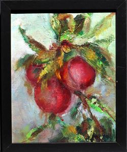 Peaches, original still life artwork, fine art oil painting, oil on canvas 9x11
