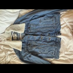 Blue Denim Jacket With White Furry Collar 
