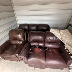 PICK UP ONLY! Burgundy Faux Leather Reclining Sofa Set – 3 Pieces – $600 OBO