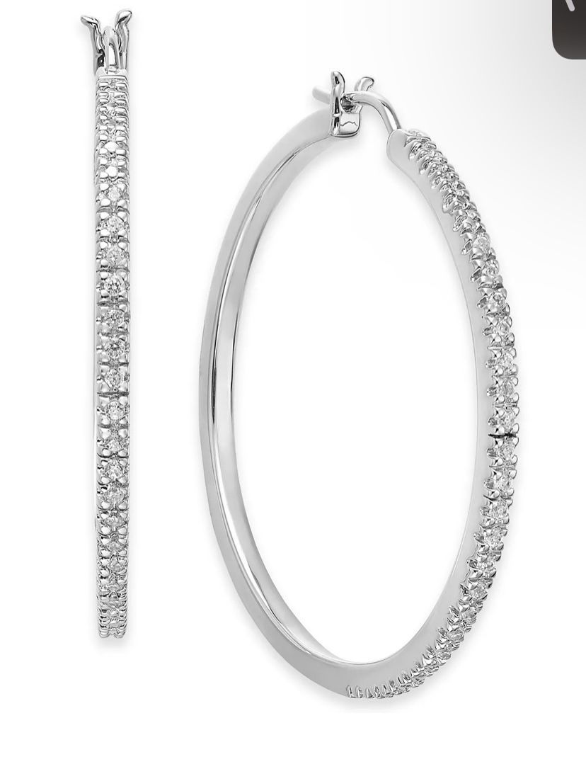 Sterling Silver Diamond Hoop Earrings 