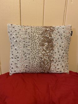 Sequined And pearled Ivory Rectangular Show Pillow