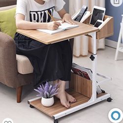 Desk Sidetable Nightstand Adj Height! On Wheels With Storage Cubby 